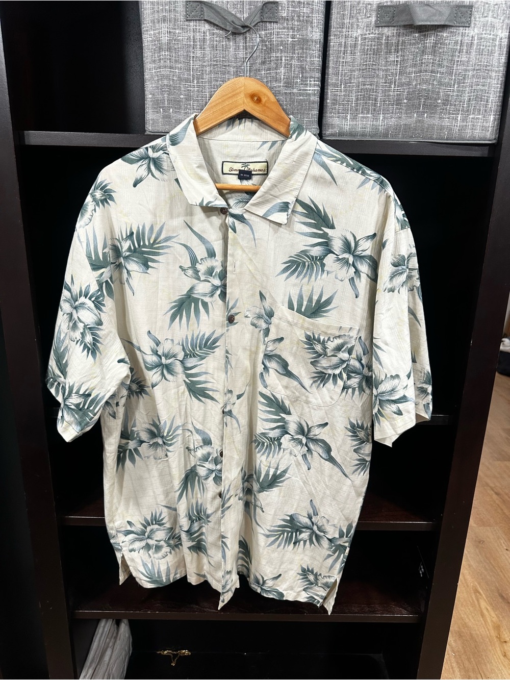 Tommy Bahama Cream Short-Sleeve Shirt with Green Floral Print